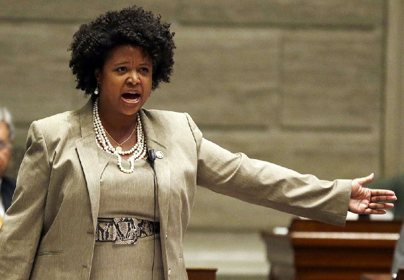 In this Sept. 10, 2014, file photo, Missouri state Sen. Maria Chappelle-Nadal speaks on the Senate floor in Jefferson City, Mo. 