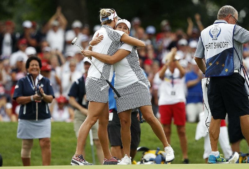 Cristie Kerr (right) has teamed up with Lexi Thompson to win all four of their matches in the Solheim Cup. In the process, Kerr set a career record for points by an American player with 20.