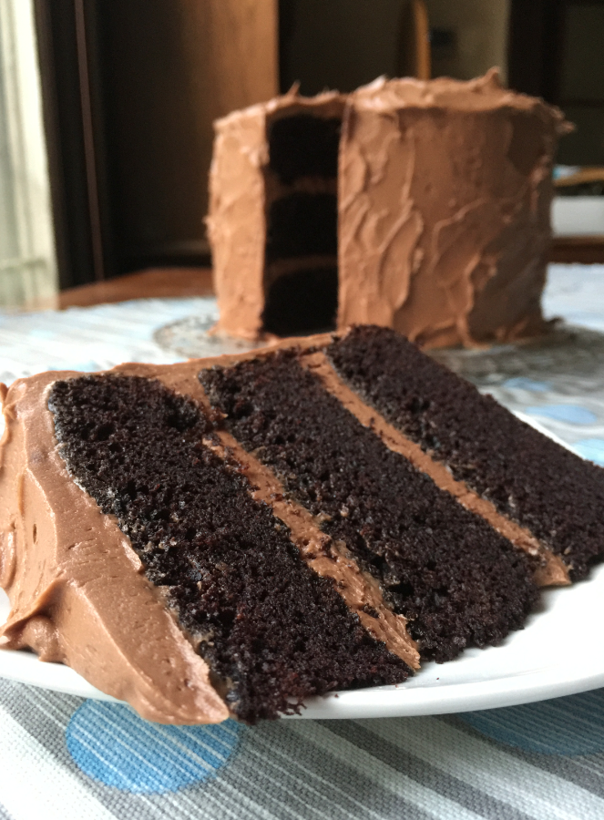 One-bowl devil's food cake with milk chocolate buttercream 