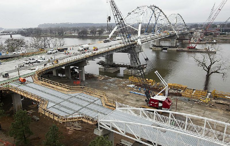 The Broadway bridge, shown during construction in February, is one of 12 highway construction projects across the country in the running for the 2017 America’s Transportation Award.