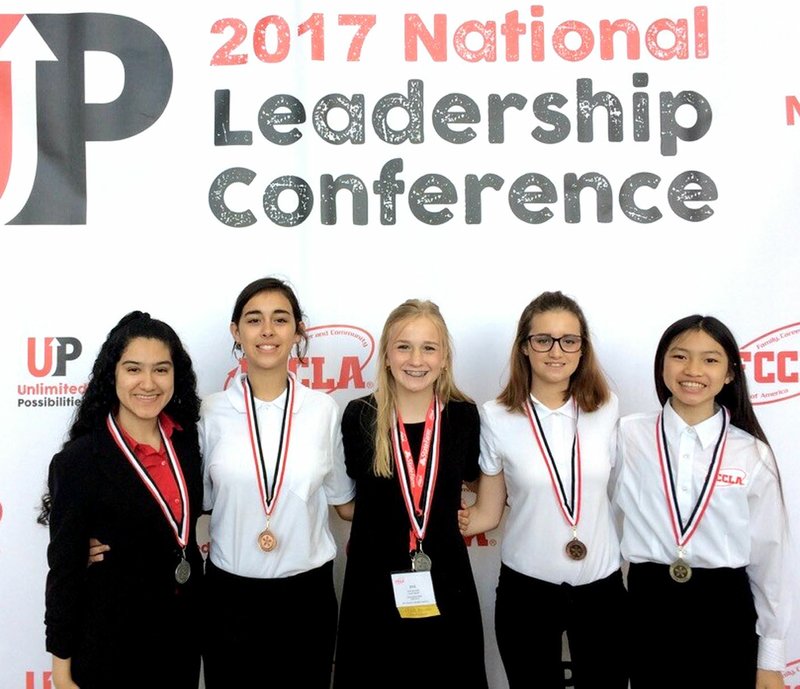 Photo submitted One Siloam Springs High School student and four middle school students won medals in the national FCCLA competition last month. Medal winners were high school student Karla Pena and middle school students Wyllow Roberts, Eve Slater, Jazmin Fischer and Nicole Phan.