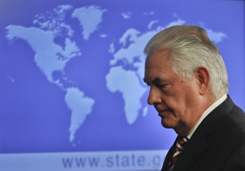 Secretary of State Rex Tillerson leaves after speaking at the State Department in Washington, Tuesday, Aug. 22, 2017, to discuss Afghanistan. (AP Photo/Pablo Martinez Monsivais)