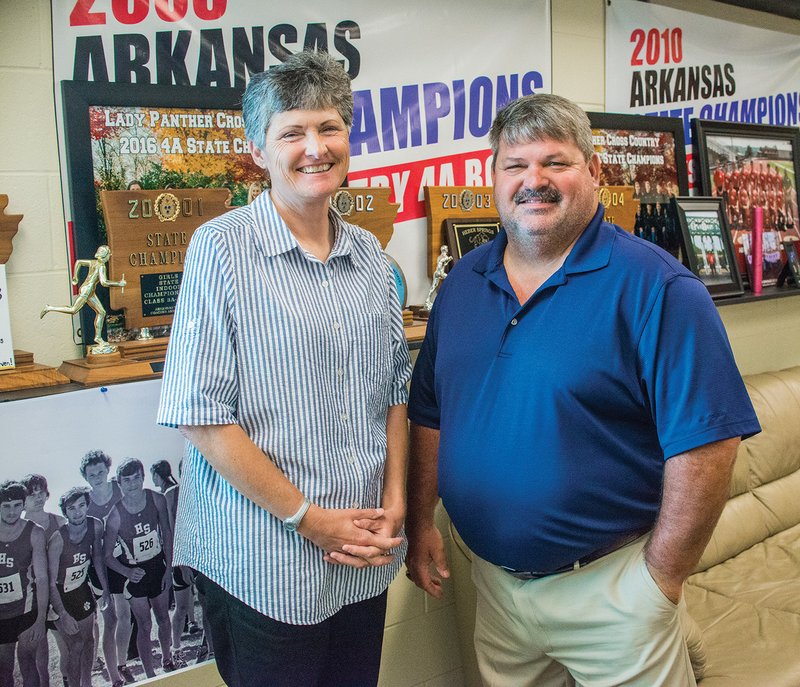Heber Springs coaches Johnette Wilhite Goldman, left, and Dale Cresswell were inducted into the Arkansas Track and Field Hall of Fame earlier this summer. 