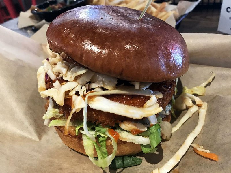 The Spicy Thai Shrimp Burger is one of two seafood options at Burger 21 in Little Rock.