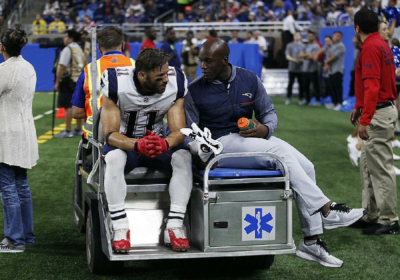 New England Patriots wide receiver Julian Edelman suffered a knee injury in Friday night’s 30-28 victory over the Detroit Lions and had to be carted off the field.