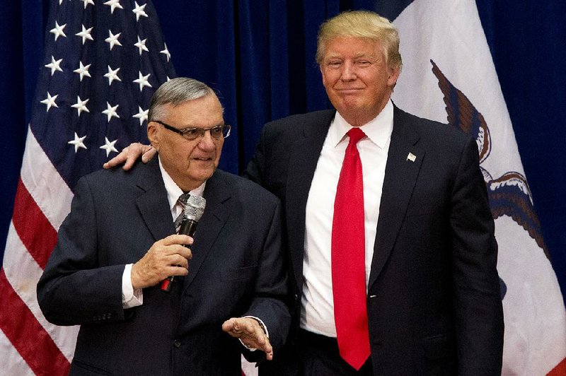 Donald Trump is joined by Joe Arpaio at an Iowa rally in early 2016. The White House called the 85-year-old ex-sheriff a “worthy candidate” for a pardon by Trump.