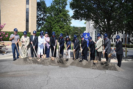 The Sentinel-Record/Mara Kuhn CEREMONIAL COMPLEX: Representatives from the Arkansas School for Mathematics, Sciences, and the Arts and other officials participate in a ceremonial groundbreaking Friday. Work is planned to begin next month on the $4.5 million Creativity and Innovation Complex, the first new academic building since ASMSA opened in 1993.