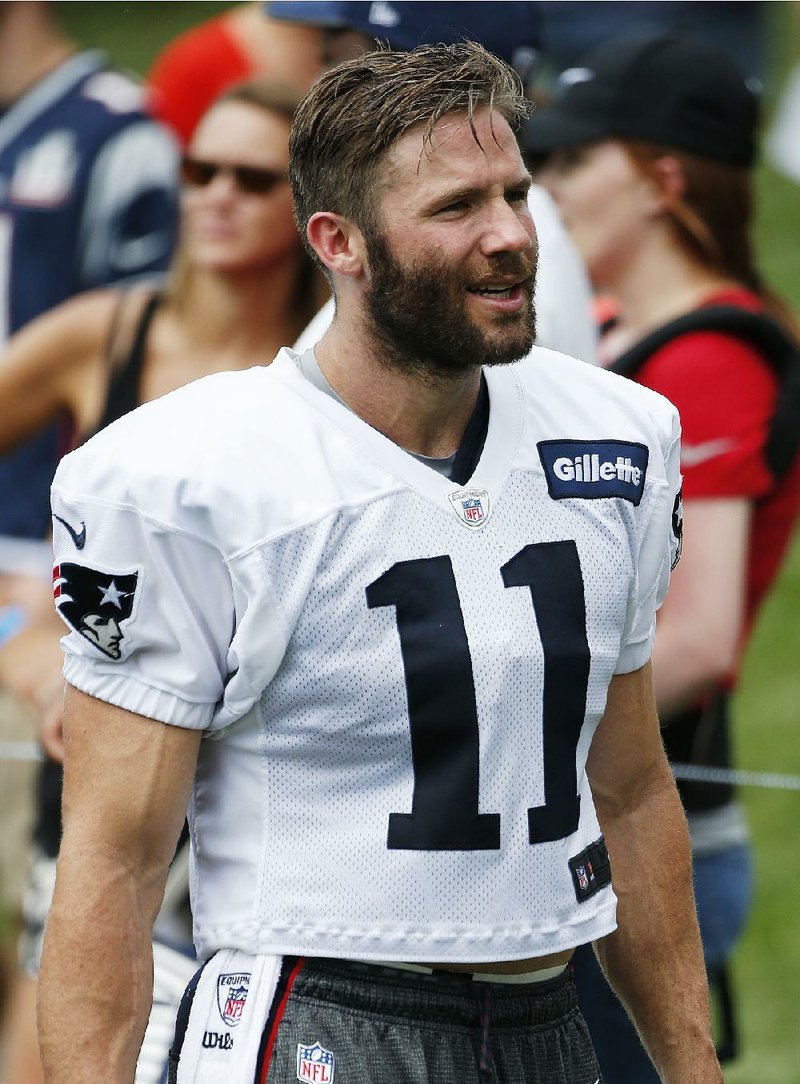 New England Patriots wide receiver Julian Edelman during NFL football training camp, Friday, July 28, 2017, in Foxborough, Mass. 