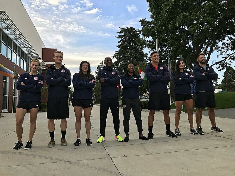 The eight winners of Scouting Camp: The Next Olympic Hopeful are shown at the U.S. Olympic Training Center in Colorado Springs, Colo., in July. From left are Keely Kortman, women’s track cycling; Collin Hudson, men’s track cycling; Amanda Alvarez, women’s skeleton; Quentin Butler, men’s skeleton; Kelli Smith, women’s rugby; Devin Short, men’s rugby; Kyle Plante, women’s bobsled; and Josh Williamson, men’s bobsled.