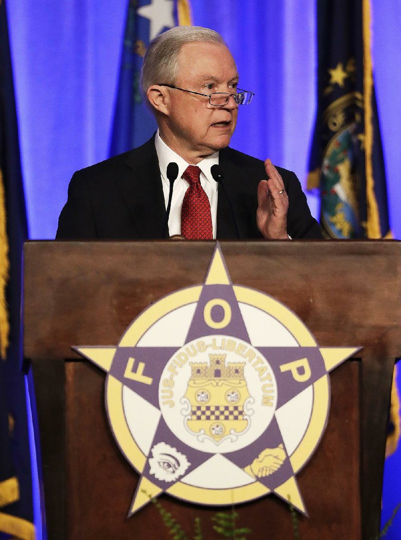 Attorney General Jeff Sessions speaks at the Fraternal Order of Police convention Monday in Nashville, Tenn.