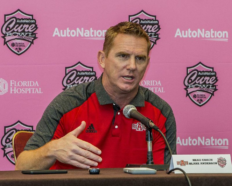  Arkansas State Coach Blake Anderson is shown in this 2016 file photo.