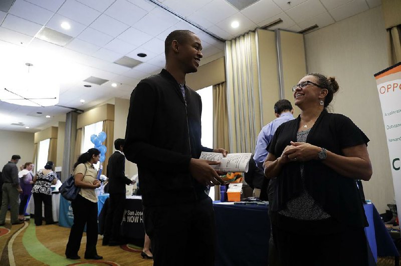 A recruiter for Big 5 Sporting Goods (right) talks with a job seeker at a job fair on Aug. 24 in San Jose, Calif. The U.S. economy rebounded in the spring, expanding at a 3 percent annual pace.A recruiter for Big 5 Sporting Goods (right) talks with a job seeker at a job fair on Aug. 24 in San Jose, Calif. The U.S. economy rebounded in the spring, expanding at a 3 percent annual pace.