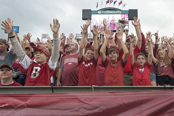 Arkansas fans call the Hogs during a game against Florida A&M on Thursday, Aug. 31, 2017, in Little Rock. 