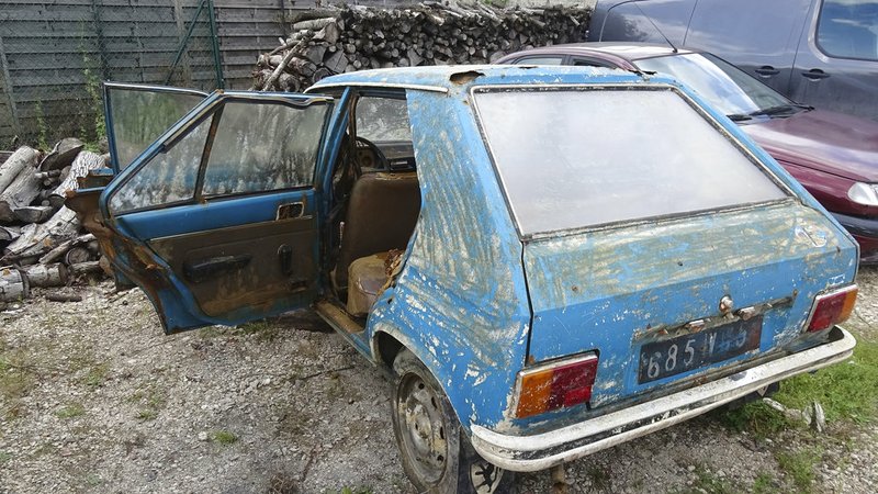 A Peugeot 104, which was recovered this week 38 years after it was stolen, is stored in a garage in Chalons-en-Champagne, eastern France, on Friday, Sept. 1, 2017.