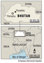 A map showing the location of Bhutan.