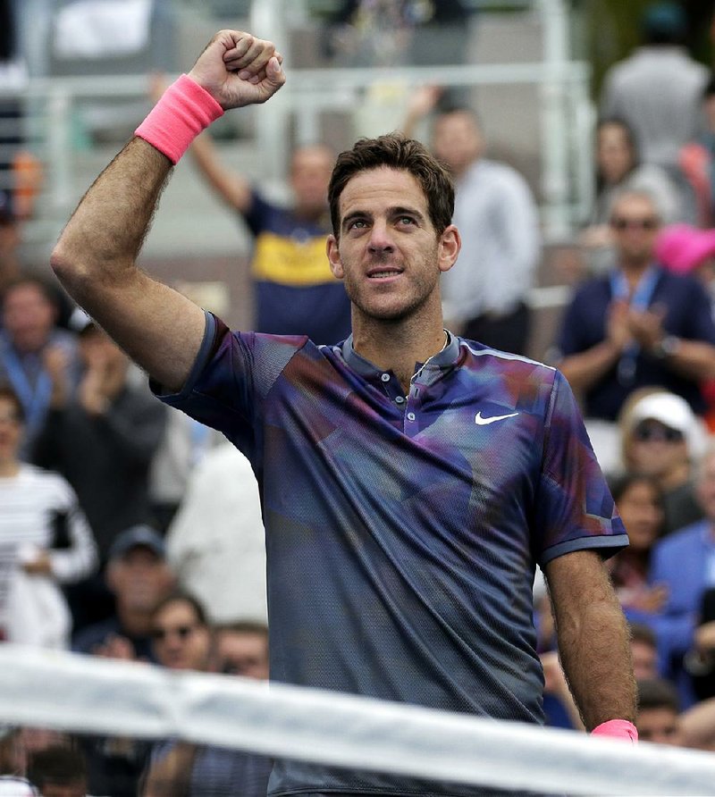 Juan Martin del Potro, of Argentina, reacts after defeating Roberto Bautista Agut, of Spain, during the third round of the U.S. Open tennis tournament, Saturday, Sept. 2, 2017, in New York. 