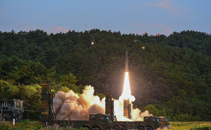 South Korean Hyunmoo II ballistic missile is fired Monday from an undisclosed location during an exercise that the military described as a warning to North Korea.
