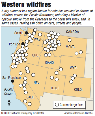 A map showing wildfire locations.