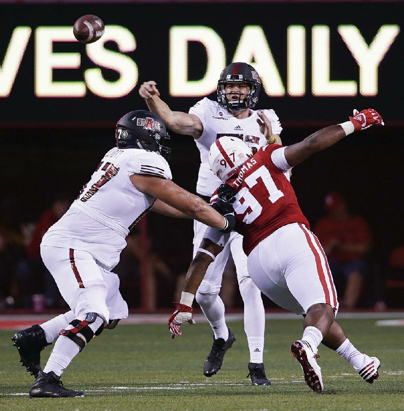 Arkansas State quarterback Justice Hansen benefi ted from a week off that resulted from the cancellation of the Red Wolves’ game against No. 17 Miami on Saturday. Hansen still has a bruised