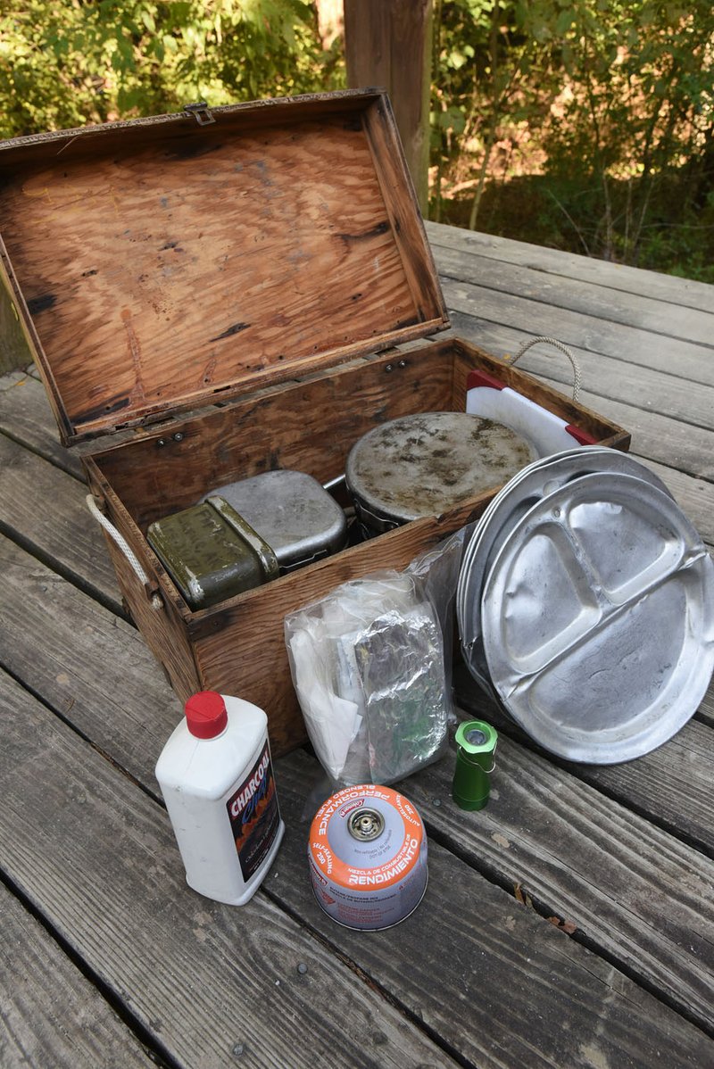 A camp box that stays packed with cook kit, stove and other items saves time when preparing for a trip.