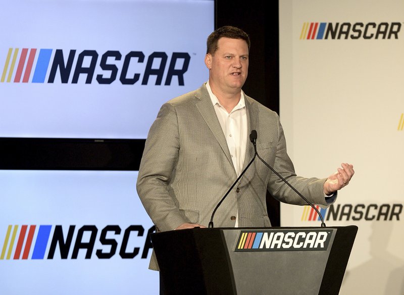 In this Jan. 23, 2017, file photo, Steve O'Donnell, executive vice president and chief racing development officer of NASCAR, speaks at a press conference in Charlotte, N.C. 