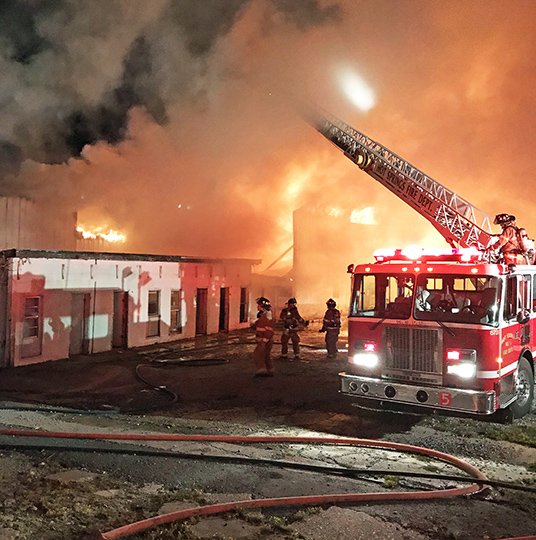 Submitted photo ABLAZE: A fire ripped through two buildings, 628 and 632 W. Grand Ave., at around 12:18 a.m. Monday. No one was injured in the fire, and the cause is under investigation. Photo courtesy of Hot Springs Fire Chief Ed Davis.