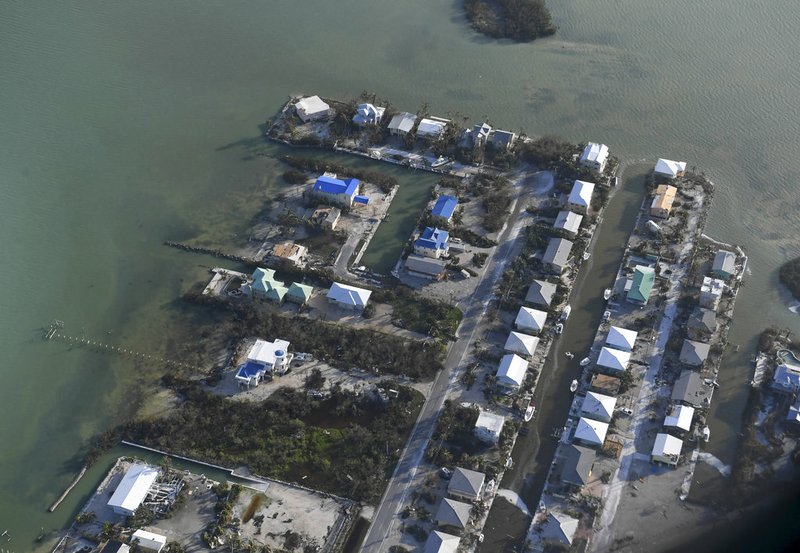 Overturned trailer homes are shown in the aftermath of Hurricane Irma on Monday, Sept. 11, 2017, in the Florida Keys.