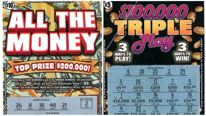 From left, the winning tickets purchased by Imogene Bell-Cates of Hindsville and Lisa Brooks of Earle.