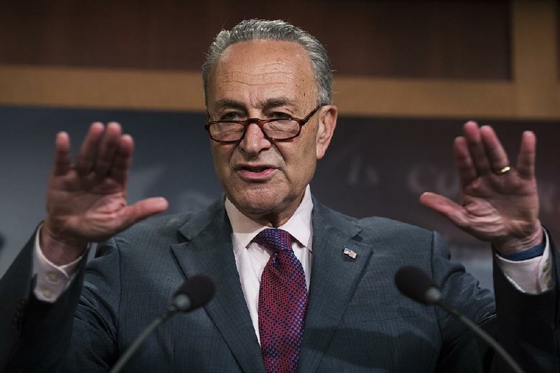 Senate Minority Leader Chuck Schumer of N.Y., speaks to reporters on Capitol Hill in Washington, Friday, July 28, 2017, after the Republican-controlled Senate was unable to fulfill their political promise to repeal and replace "Obamacare."  