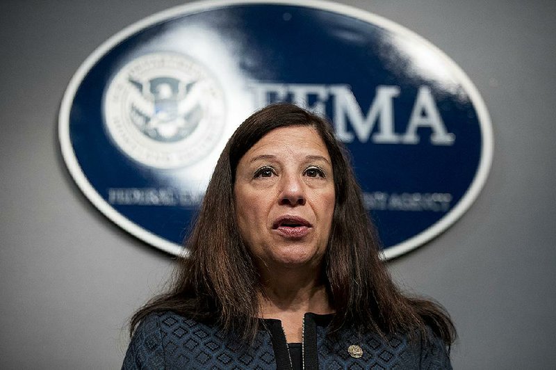 Acting Secretary of Homeland Security Elaine Duke speaks at FEMA headquarters in Washington, Tuesday, Sept. 12, 2017, to give an update on federal government support in the aftermath of Hurricane Irma. 