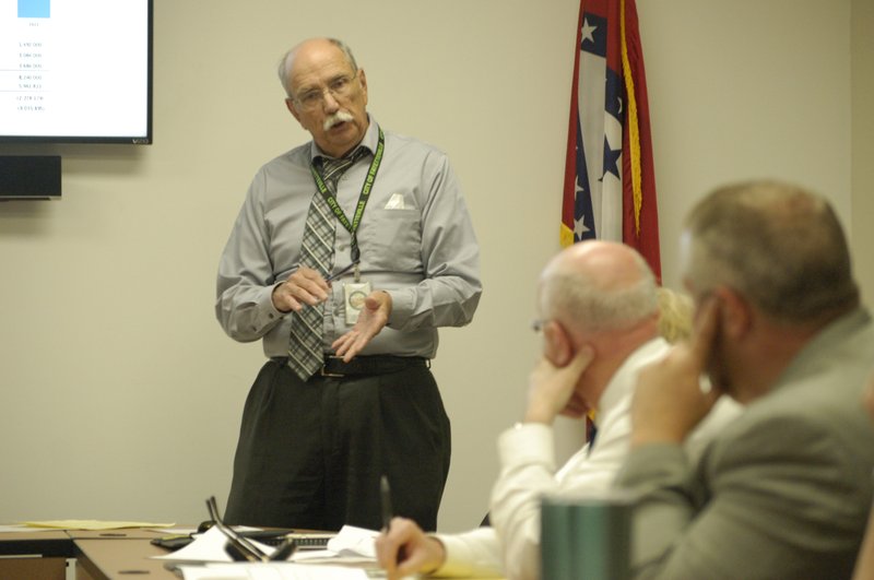 Paul Becker, chief financial officer for the city, speaks Aug. 21 to members of the Fayetteville Pay Plan Committee.