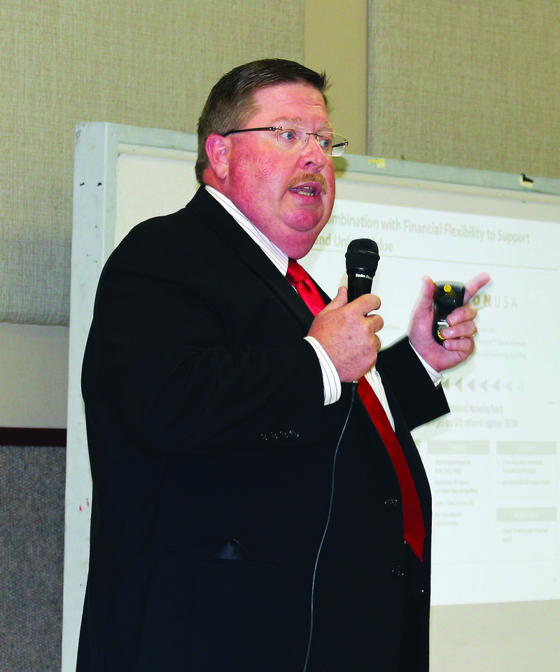 Business Plan: Jeff Brewer, technical support manager for Delek in El Dorado, tells about the company and plans for the future, during the recent El Dorado Chamber of Commerce Economic Luncheon.