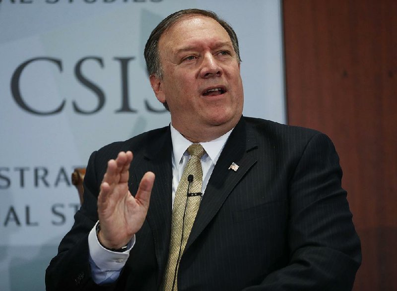 In this April 13, 2017, file photo Central Intelligence Agency Director Mike Pompeo answers questions at the Center for Strategic and International Studies (CSIS) in Washington. 