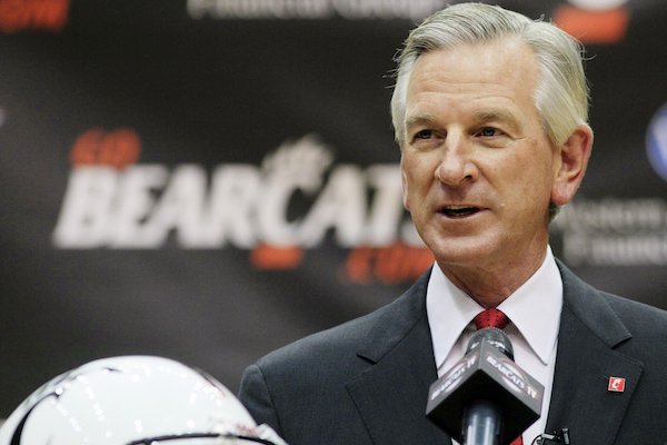 Tommy Tuberville speaks at a news conference after he was introduced as the new head football coach at the University of Cincinnati, Saturday, Dec. 8, 2012, in Cincinnati. Tuberville had been head coach at Texas Tech, and previously at Auburn and Mississippi.