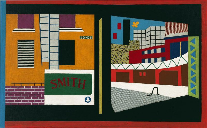 House and Street by Stuart Davis, on display at Crystal Bridges Museum of American Art in Bentonville, offers two views of an intersection in Lower Manhattan in 1931. 