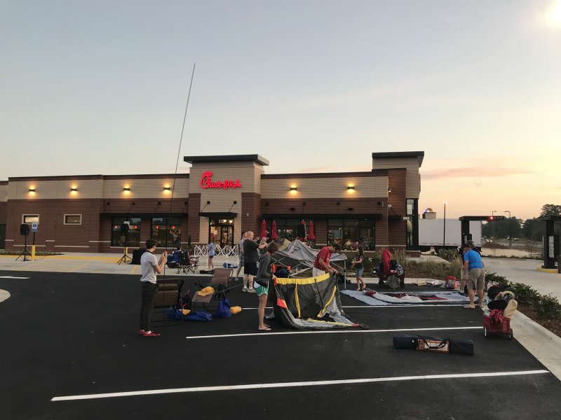 A Wednesday morning line outside a Maumelle Chick-fil-A restaurant set to open Thursday, Sept. 21. Picture provided by a restaurant spokeswoman.