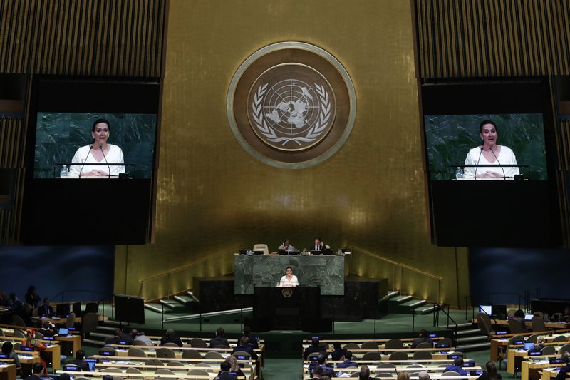 Vice-President Gabriela Michetti of Argentina addresses the United Nations General Assembly Wednesday, Sept. 20, 2017, at the United Nations headquarters. (AP Photo/Frank Franklin II)