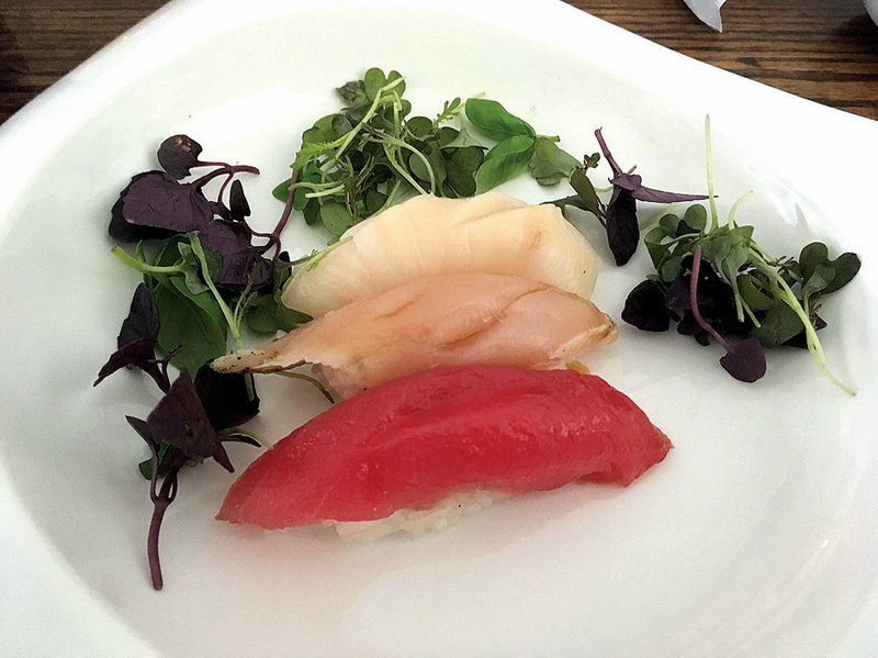 The Tuna Trio is one of the sushi appetizers at Kamikaito by Kiyen’s, which opened on schedule Sept. 14 in North Little Rock’s Argenta District. 