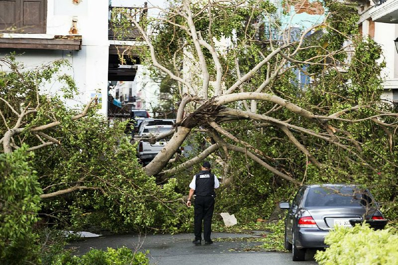 Trees blown over by Hurricane Maria block a road Thursday in Old San Juan, Puerto Rico. Despite the widespread damage there, officials said only two deaths had been reported. 