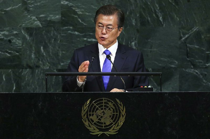 “We do not desire the collapse of North Korea,” South Korean President Moon Jae-in said Thursday in his address to the U.N. General Assembly. He called on world leaders to “peacefully solve” the North Korea nuclear threat. 