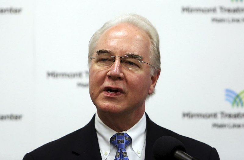 In this Sept. 15, 2017, photo, Health and Human Services Secretary Tom Price speaks at the Mirmont Treatment Center in Media, Pa. Federal investigators say they are reviewing Health and Human Services Secretary Tom Price’s recent use of costly charter flights on official business to see if it complied with government travel regulations. 