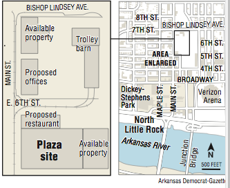 A map showing the location of the planned downtown plaza in North Little Rock