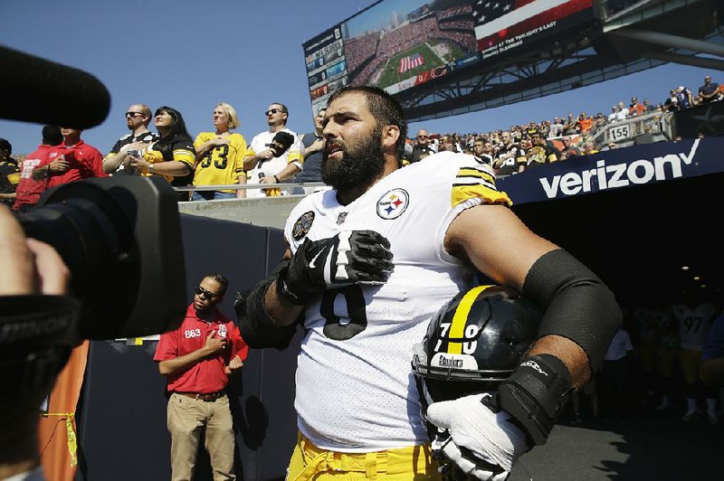 Pittsburgh offensive tackle and former Army Ranger Alejandro Villanueva’s merchandise has spiked in sales 
since Sunday, when he was the only member of the Steelers to come out of the tunnel for the national anthem 
before their game in Chicago.