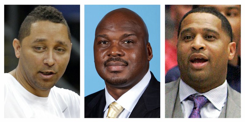 These file photos show, assistant basketball coaches Tony Bland, left, Chuck Person, center, and Lamont Richardson. 