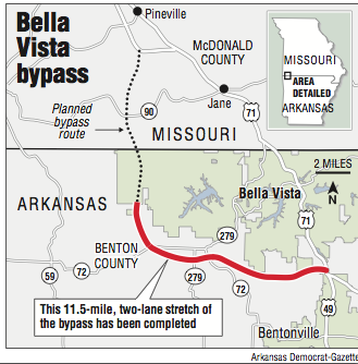 A map showing the Bella Vista bypass.