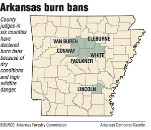 Burn bans in Arkansas counties map image