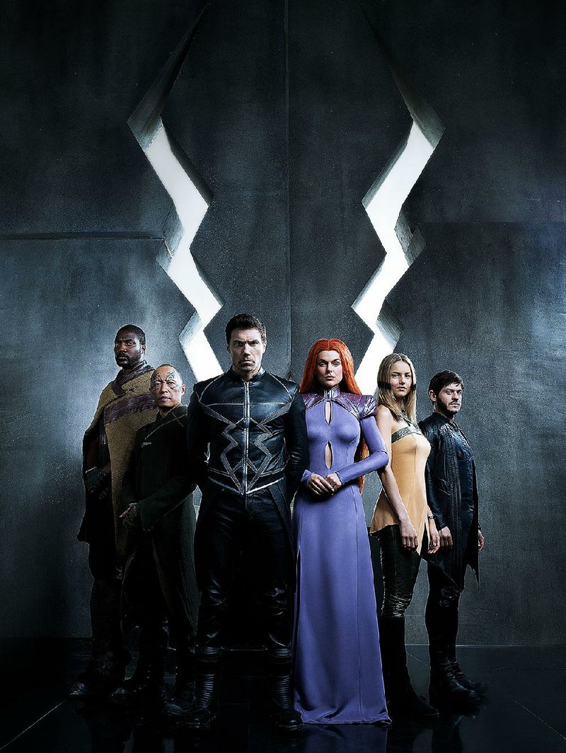 Marvel’s Inhumans stars (from left) Eme Ikwuakor as Gorgon, Ken Leung as Karnak, Anson Mount as Black Bolt, Serinda Swan as Medusa, Isabelle Cornish as Crystal and Iwan Rheon as Maximus.
