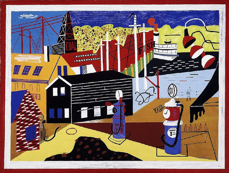 Stuart Davis’ 1931 oil on canvas is titled Landscape With Garage Lights. It hangs as part of an exhibition of Davis’ work at Crystal Bridges Museum of American Art. 