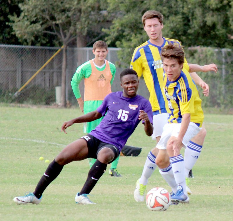 Photo submitted John Brown University junior Ryan Williams turns up field with the ball during Thursday&#8217;s 3-1 win at Southwestern Assemblies of God (Texas).