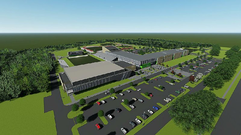 An artist’s rendering shows the 400,000-plus-square-foot high school campus under construction in southwest Little Rock. 